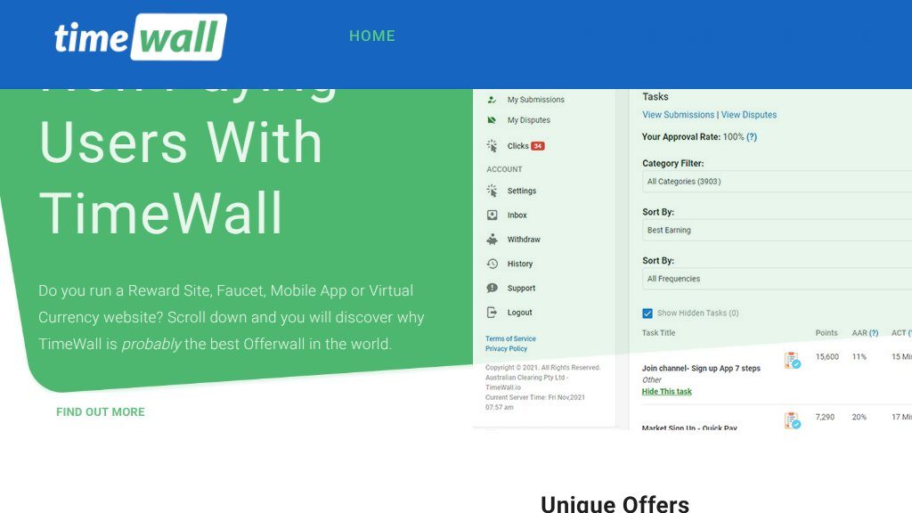 Screenshot of TimeWall: Effective Monetization Through Offerwalls and Market Research