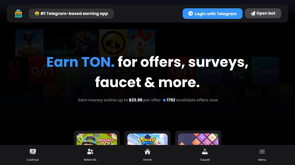 Screenshot of Earn TON Rewards Easily with TonLoot’s Gaming and Survey Platform