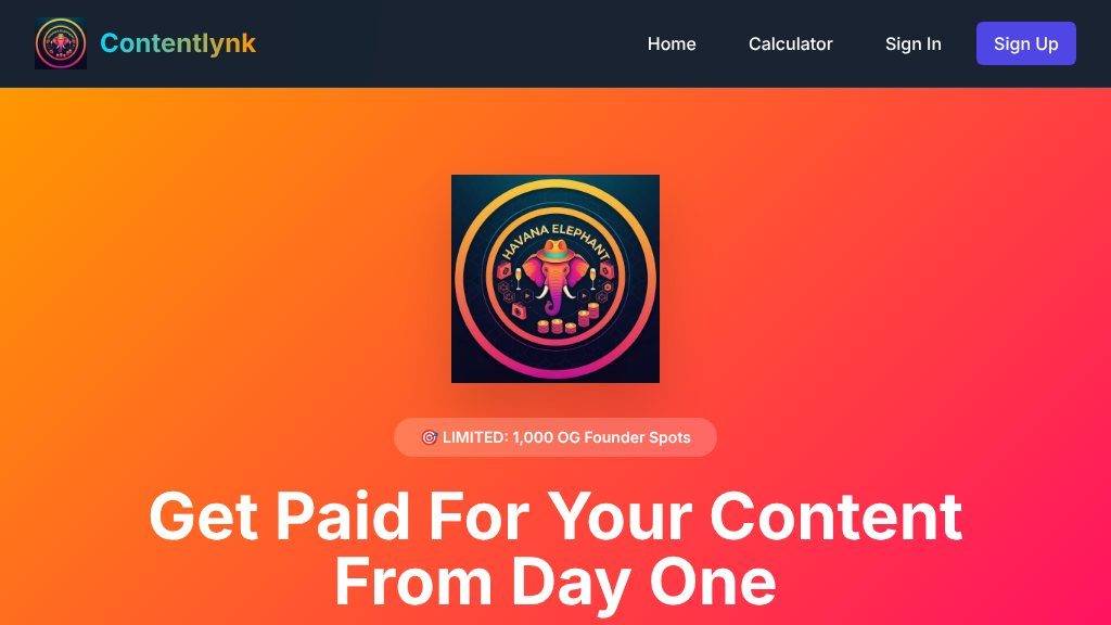 Screenshot of ContentLynk OG Founder Overview: Creator Revenue Sharing and Early Access