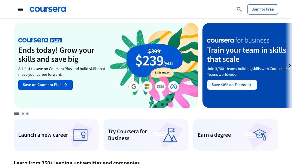 Screenshot of Coursera: Your Gateway to Online Learning & Career Advancement