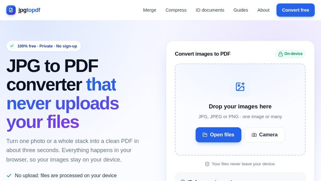 Screenshot of jpgtopdf Review: Private JPG to PDF Conversion in Your Browser