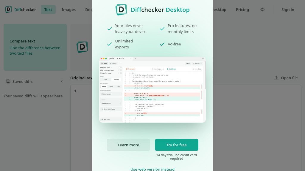 Screenshot of Diffchecker Review: Effective Tools for Comparing Text and Files