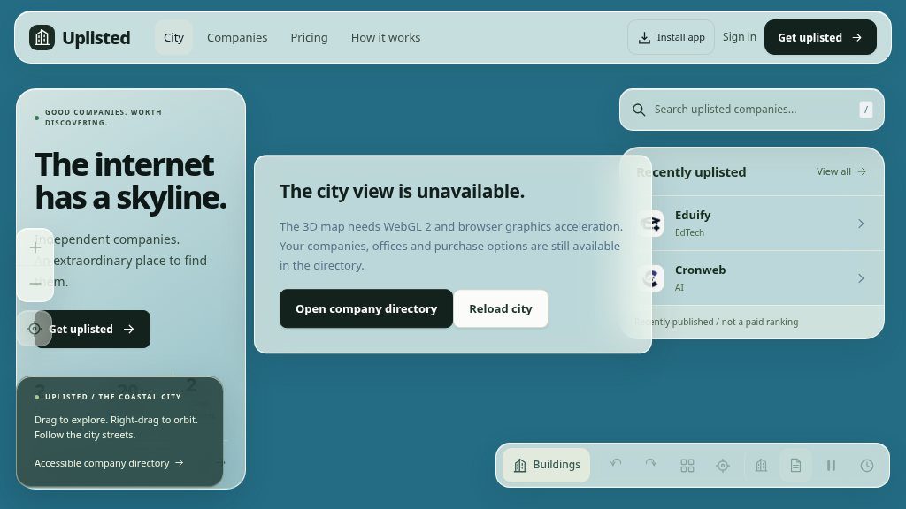 Screenshot of Uplisted: A Practical Online Skyline for Discovering Companies